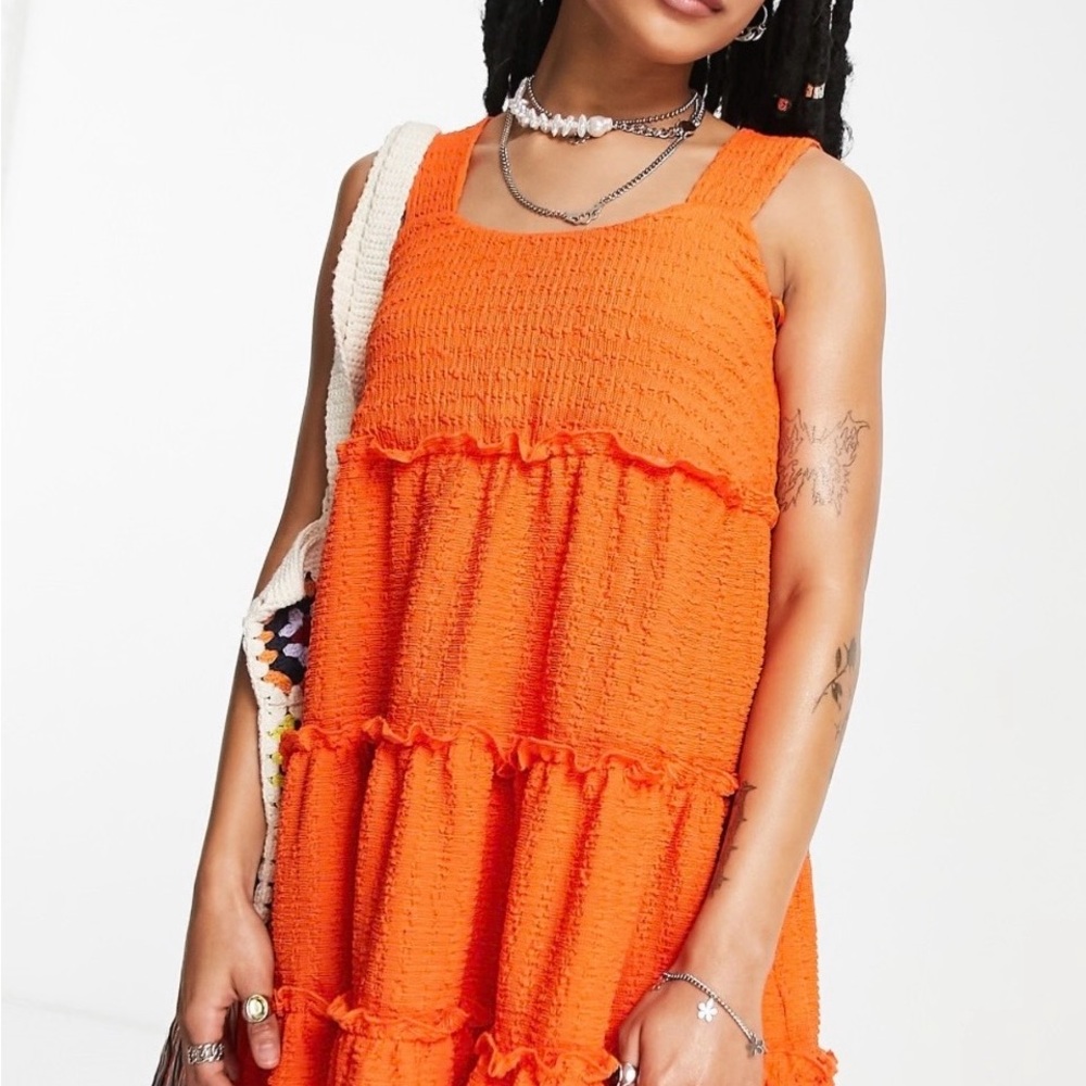 Orange Topshop Summery Flowy Petite Dress. Perfect for summer or the beach.